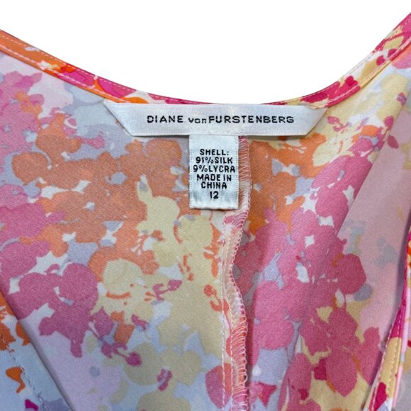274. DIANE VON FURSTENBERG Silk Bright Floral Midi Dress Sz 12 - Picture 3 of 4